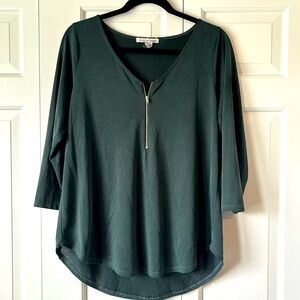 Green Envelope 3/4 sleeve silk blend blouse with zipper detail